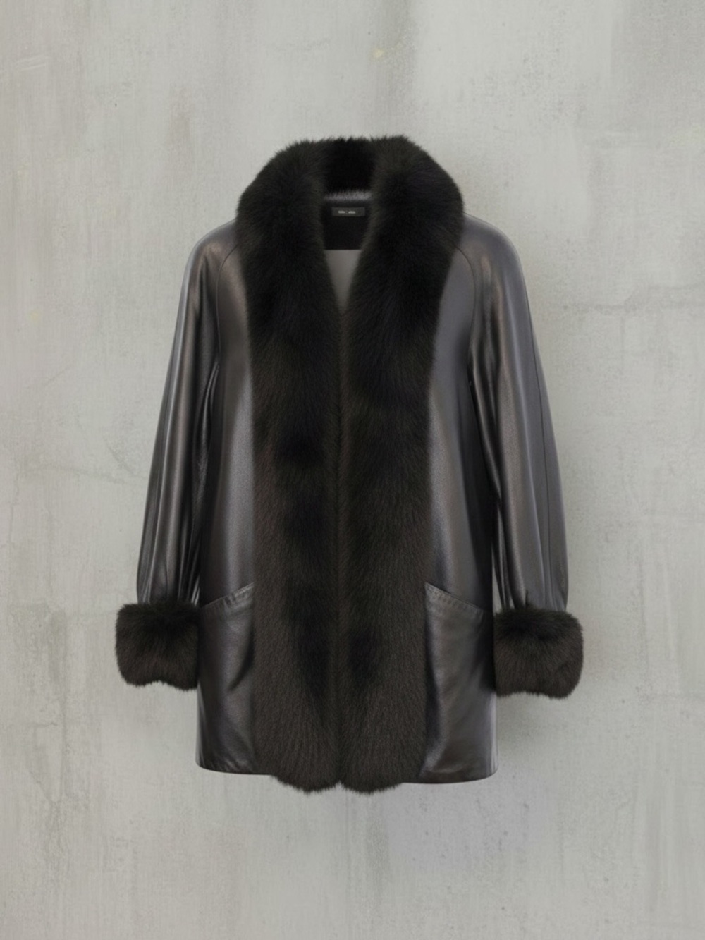 Black Leather Jacket with Fur Trim